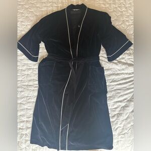 CHRISTIAN DIOR MONSIEUR Vintage One Size Robe Belted Black with White Trim